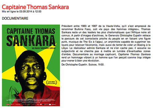 Thomas Sankara" L'Hebdo , 3 septembre 2014