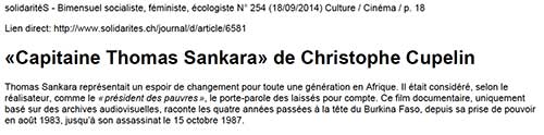 "CapitaineThomas Sankara" de Christophe Cupelin SolidaritéS, Julien Nagel, 18 septembre 2014