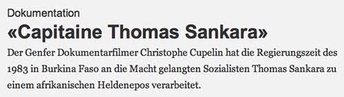 «Capitaine Thomas Sankara» nzz.ch, 17.6.2015 