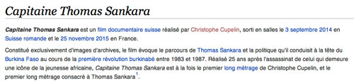 "Capitaine Thomas Sankara" wikipedia, 20 avril 2016