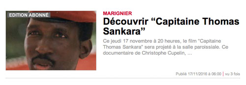 Découvrir "Capitaine Thomas Sankara" Salle paroissiale, Marignier, Frannce, 17 novembre 2016
