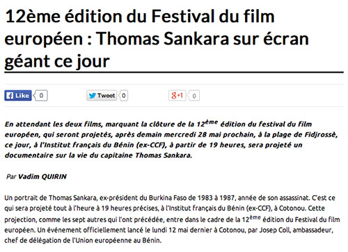 "Thomas Sankara sur écran géant" Nouvelle Expression, Vadim Quirin, 26 mai 2014