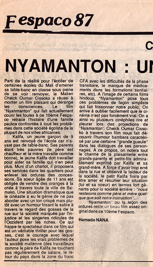 10e FESPACO  Sidwaya, N° 718, 24 février 1987 