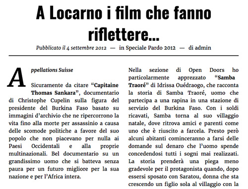A Locarno i film che fanno riflettere… Sinistra.ch, 4 septembre 2012