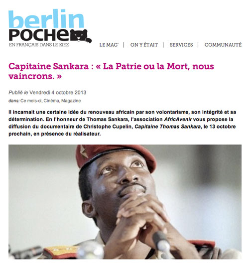Capitaine Sankara : "La Patrie ou la Mort, nous vaincrons" Berlin Poche, Thibaut Martin , 4 octobre 2013