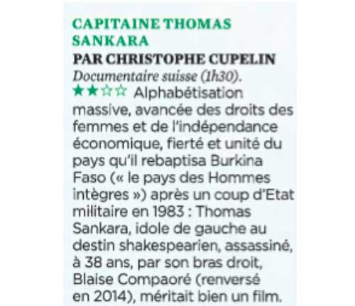 Capitaine Thomas Sankara de Christophe Cupelin L'Obs, Guillaume Loison, 26 novembre 2015