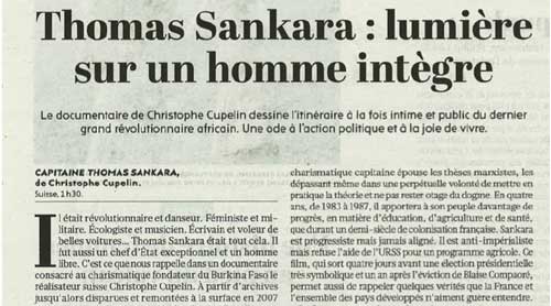 Thomas Sankara : lumière sur un homme intègre L'Humanité, Stéphane Aubouard, 25 novembre 2015
