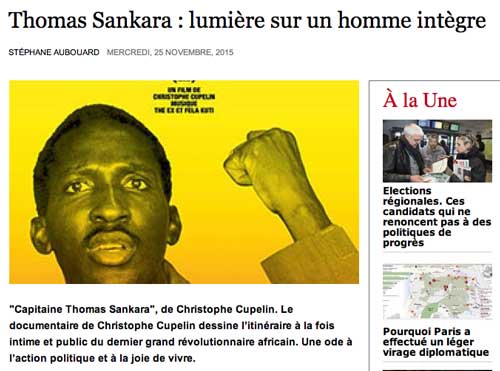 Thomas Sankara : lumière sur un homme intègre humanite.fr, Stéphane Aubouard, 25 novembre 2015