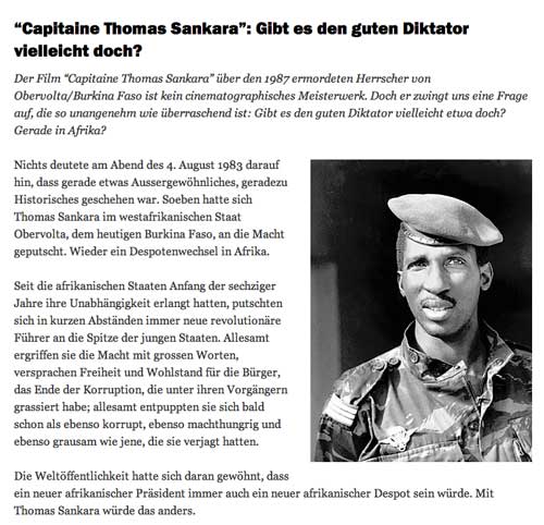 "Capitaine Thomas Sankara": Gibt es den guten Diktator vielleicht doch ? Lamm Kultur, Michael Schilliger, 14.Juli 2015