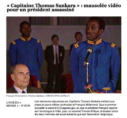« Capitaine Thomas Sankara » : mausolée vidéo pour un président assassiné Le Monde.fr, Thomas Sotinel, 24 novembre 2015