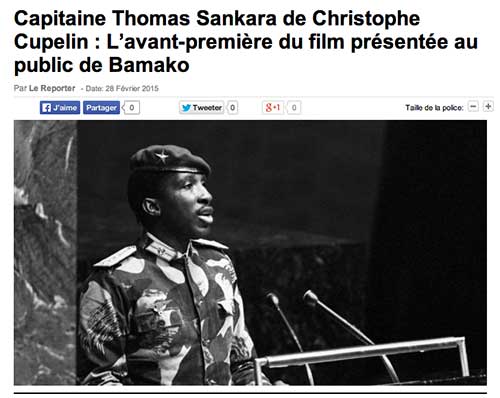 Capitaine Thomas Sankara de Christophe Cupelin :  L'avant-première du film présentée au public de Bamako Le Reporter, Diango COULIBALY, 28 Février 2015