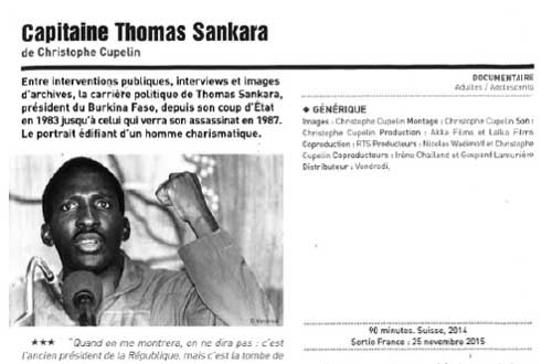 Capitaine Thomas Sankara Les Fiches du Cinéma, G. To., 25 novembre 2015