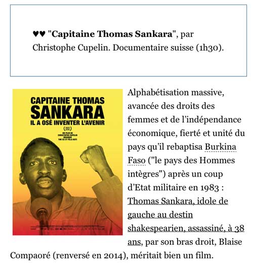 "Capitaine Thomas Sankara" par Christophe Cupelin nouvelobs.com, 25 novembre 2015