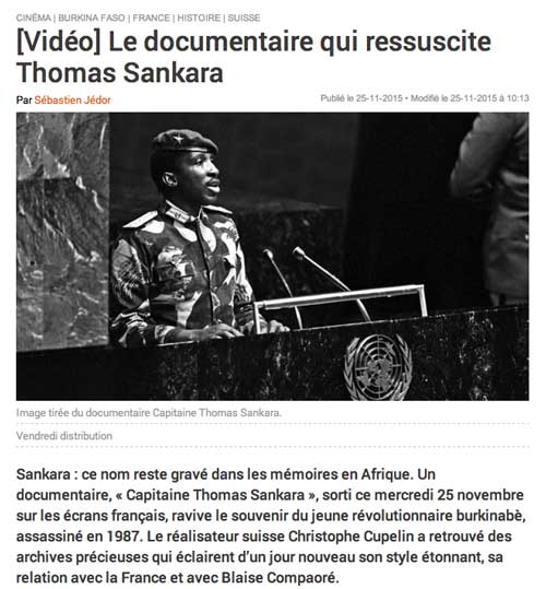 Le documentaire qui ressuscite Thomas Sankara rfi.fr, Sébastien Jédor, 25 novembre 2015
