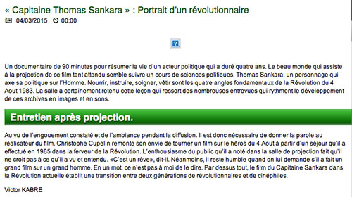 "Capitaine Thomas Sankara" : Portrait d'un révolutionnaire Savanefm.net, 4 mars 2015