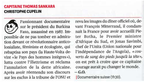 Capitaine Thomas Sankara Télérama, G. O., 25 novembre 2015