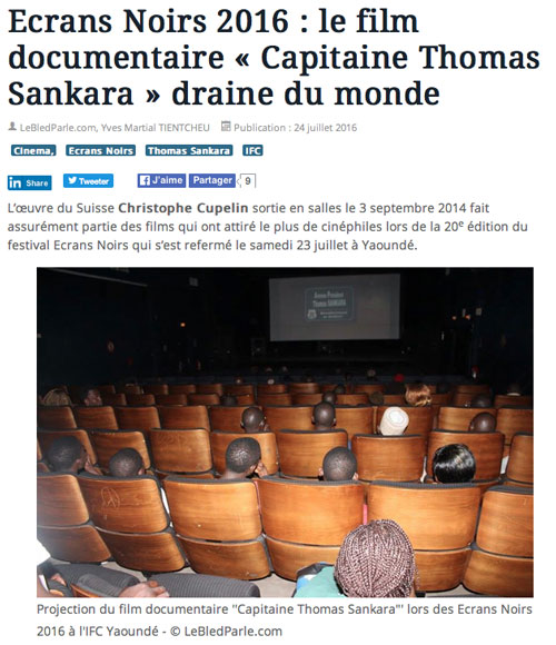 Ecrans Noirs 2016 : le film documentaire « Capitaine Thomas Sankara » draine du monde LeBledParle.com, Yves Martial TIENTCHEU, 24 juillet 2016