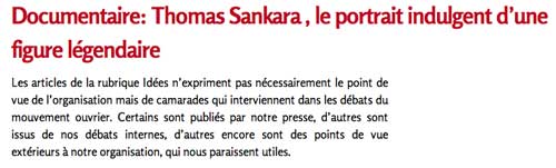 Documentaire: Thomas Sankara , le portrait indulgent d'une figure légendaire npa2009.org, Gisèle Felhendler, 18 janvier 2016