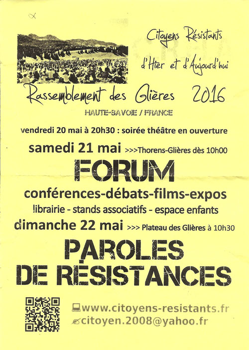 10e Rassemblement "Paroles de Résistances" Cinéma Le Parnal, Thorens, France, 21 mai 2016